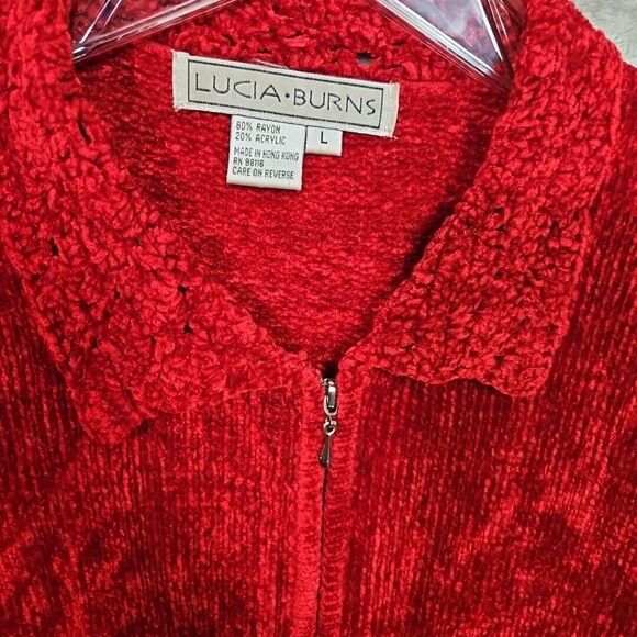 Lucia Burns Vintage Women's Sz Lg Sweater Cardigan Chenille Rayon blend Hong Kon - Picture 3 of 10